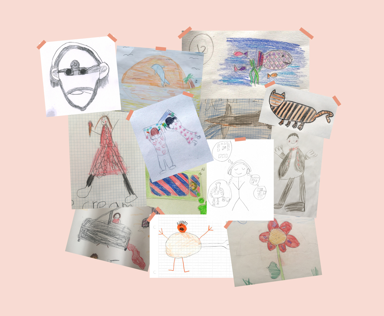 A collage of children's pencil drawings showing their bedtime routines.